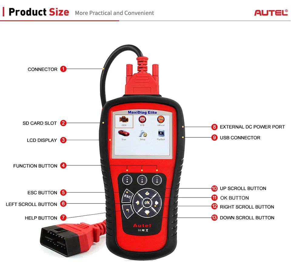 AUTEL MaxiDiag Elite MD802 Pro все системы OBD2 сканер OBD 2 Автомобильный диагностический инструмент OBDII сканер Код считыватель PK MD805