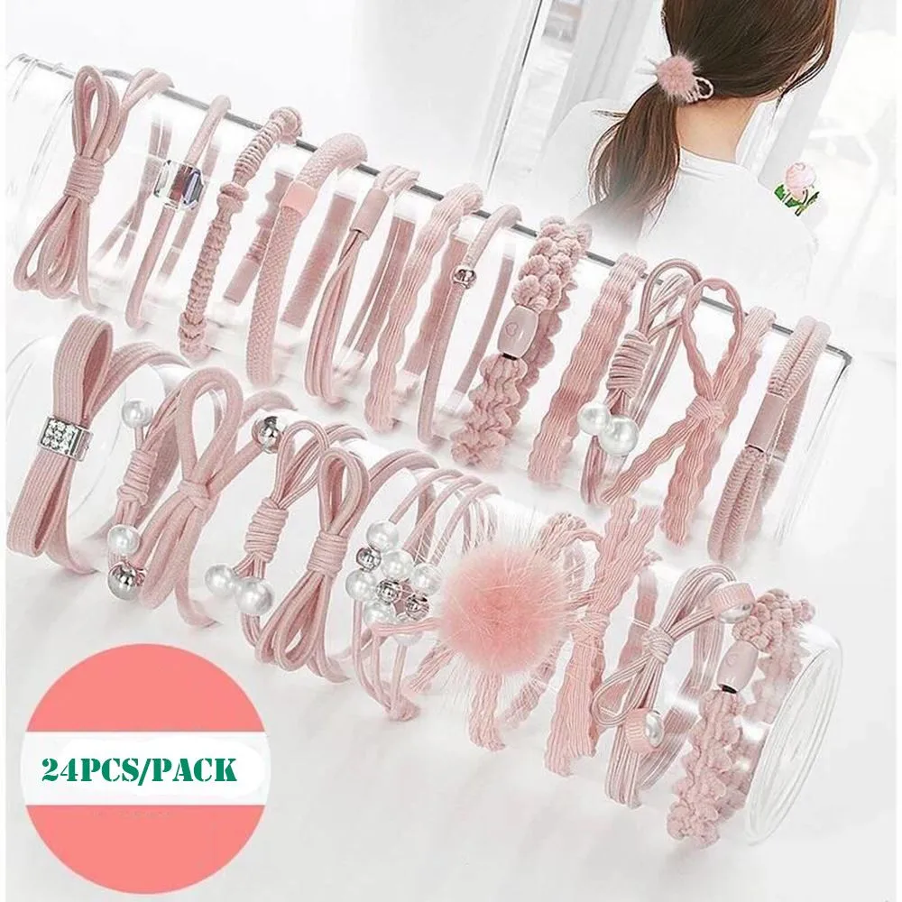 

24pcs/Set High Elastic Hair Bands Solid Pearl Stretch Hair Ties For Girls Ponytail Holder Hair Ropes Hair Women Hair Accessories
