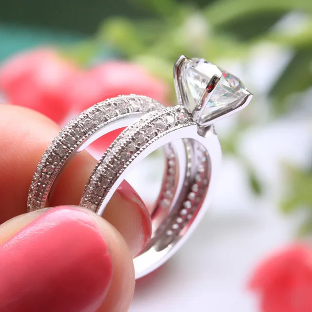 2 Carat High Carbon Diamond Simulation Man Made Ring 2 Carat High Carbon Diamond Simulation Man Made Ring Engagement Wedding Set Jewelry
