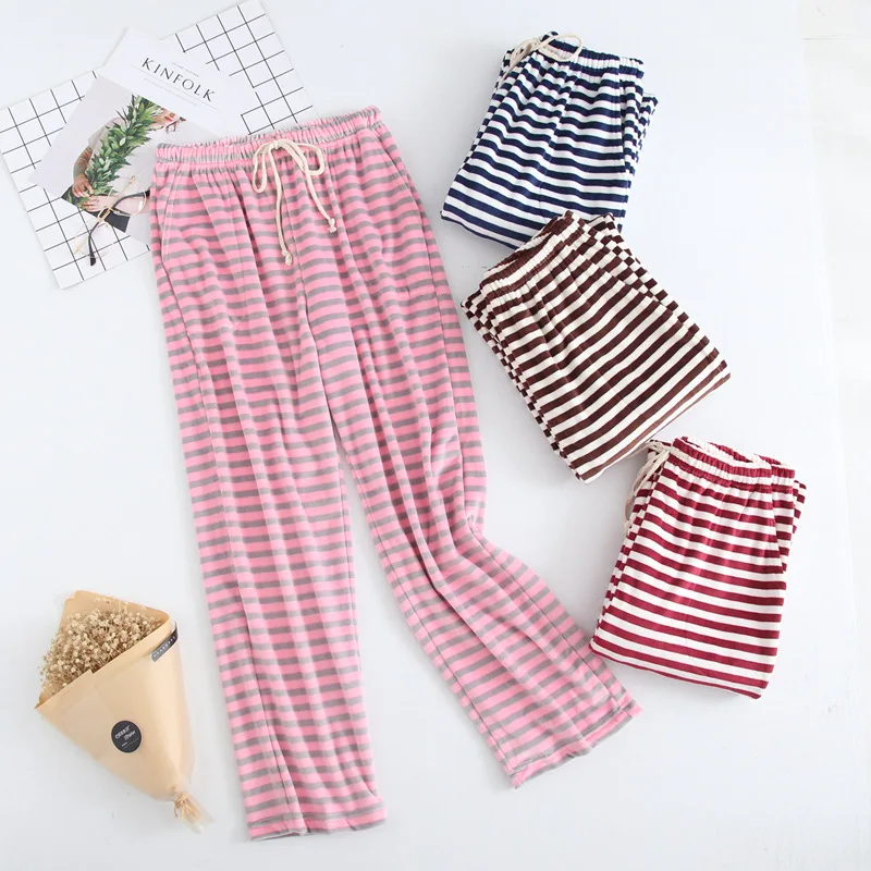 

Autumn&winter New Women's Striped Baggy Pyjamas Sleeping Pants Woman Plus Size Pink Pajama Bottoms Lounge Wear Thick Warm Pants