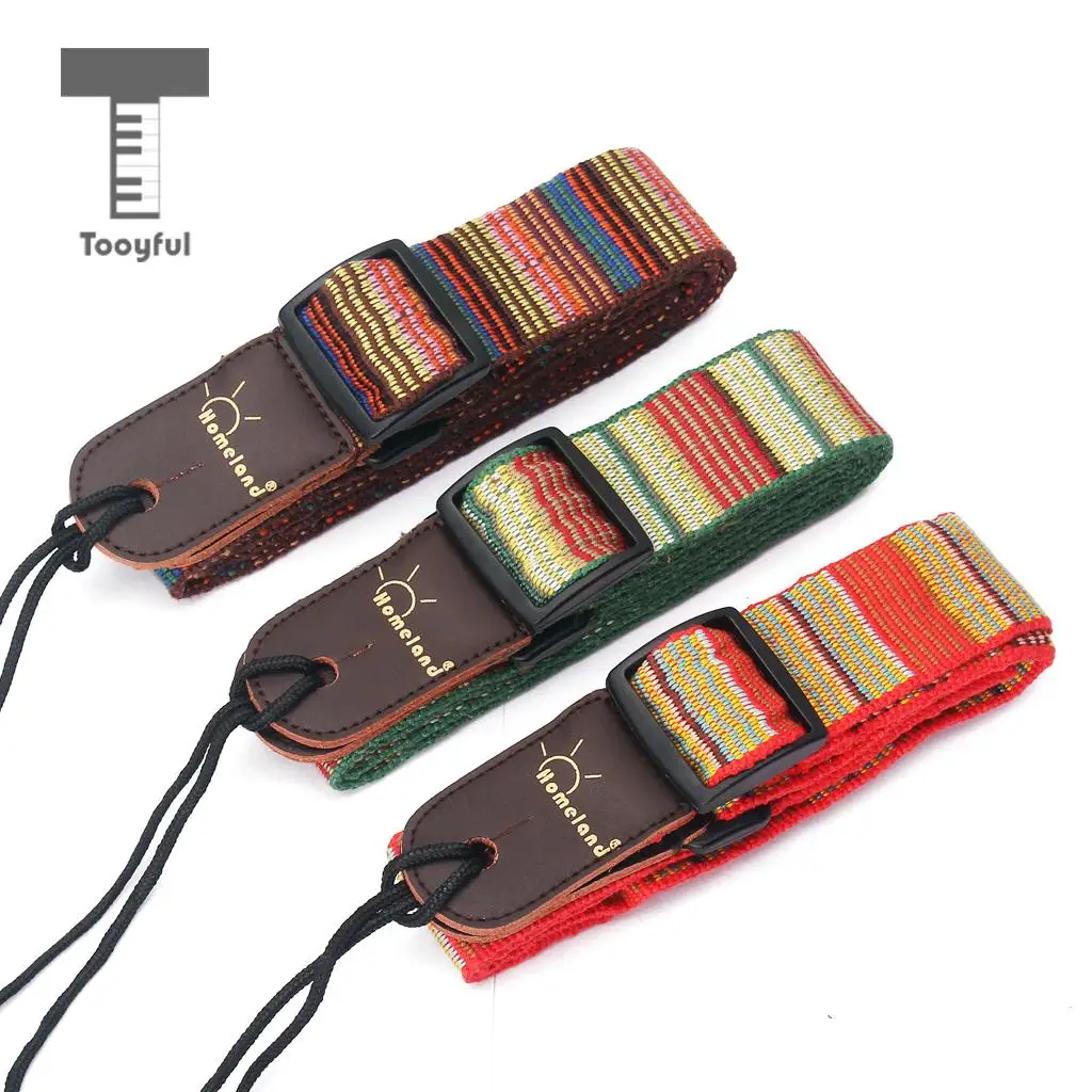 

Tooyful Adjustable Stripy Strap Belt w Leather End for Ukulele Guitar Banjo Mandolin