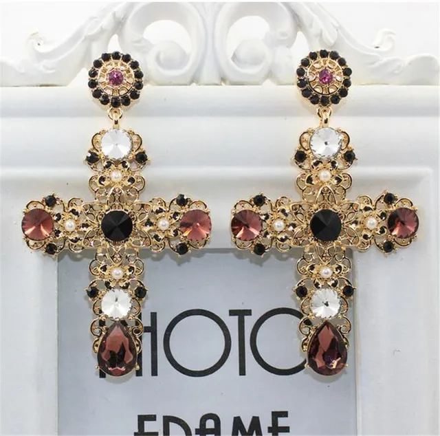 2017 New Arrival Baroque Gold Cross Drop Earrings Vintage Pearl 2017 New Arrival Baroque Gold Cross Drop Earrings Vintage Pearl Catwalk Party Crystal Jewelry For