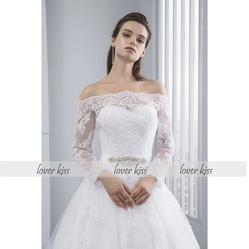 Lover Kiss vestido noiva Свадебные платья с открытыми плечами с длинными рукавами принцесса кружева свадебные платья невесты robe de mariage