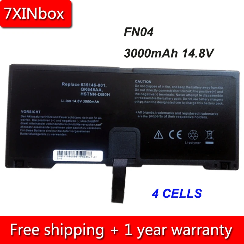 

7XINbox 4cell 3000mAh 14.8V FN04 HSTNN-DB0H QK648AA 635146-001 Laptop Battery For HP ProBook 5330M Series Notebook