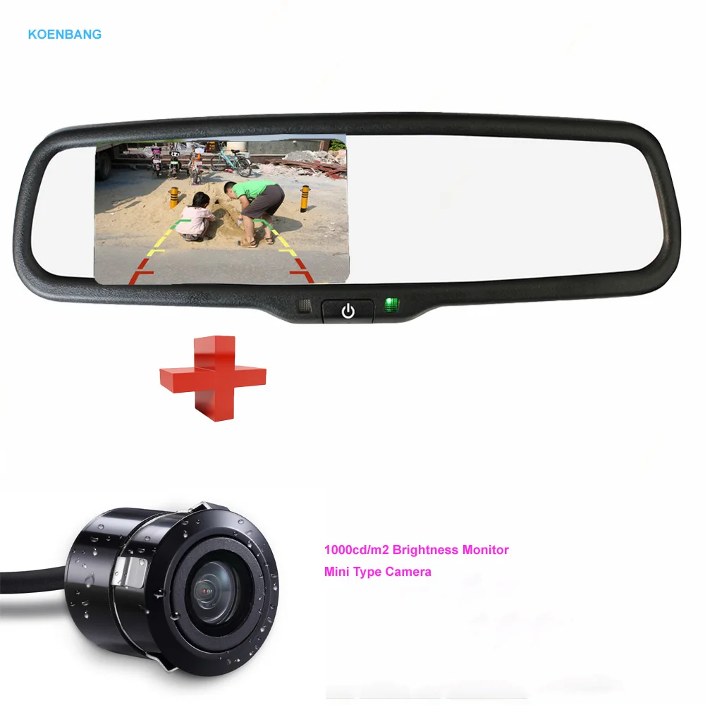 

KOENBANG Replacement 4.3" HD 1000cd/m2 Car Rear View Mirror Monitor +Mini Waterproof Rear Rearview Reverse Backup Camera
