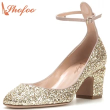 Shofoo Women Bling Shoes-manufactures Fashion Med Heels Glitter Shoes Spring Lila Pumps,zapatillas con taco mujer,Big Size 4-16.