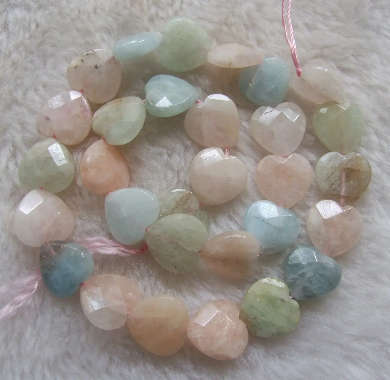 

14mm Natural Morganite Faceted Heart Loose Beads 15.5inch