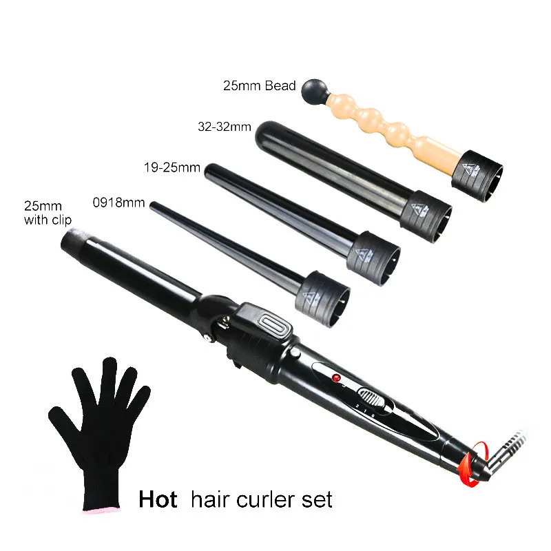 

5 to 1 replaceable tube curling rod, multi-function quick heat curling device, ceramic artifact, clip and cap.