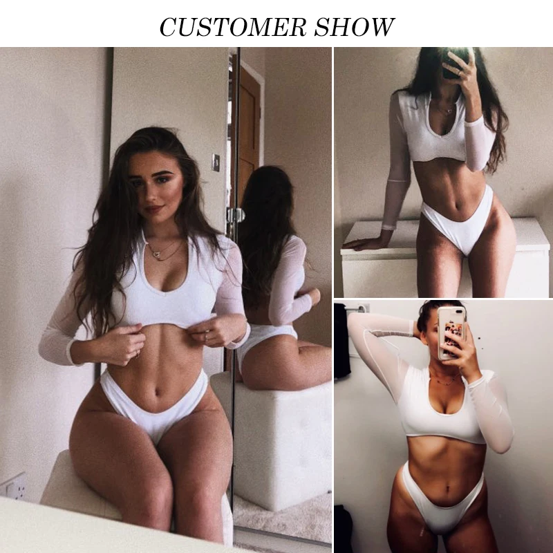 Orange high cut two-piece suits Mesh long sleeve brazilian bikini Push up swimsuit Sexy thong swimwear women bathing suit 2019 Orange high cut two-piece suits Mesh long sleeve brazilian bikini Push up swimsuit Sexy thong swimwear women bathing suit 2019