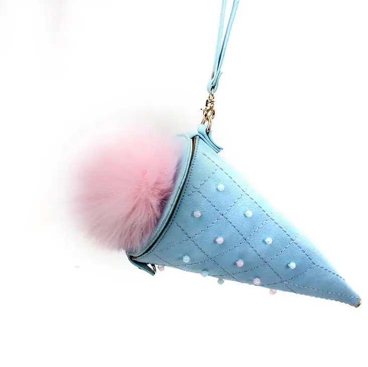 Summer fashion sweet ice cream cone clutch of high-quality matte PU leather women bag Lingge chain beaded shoulder female bag