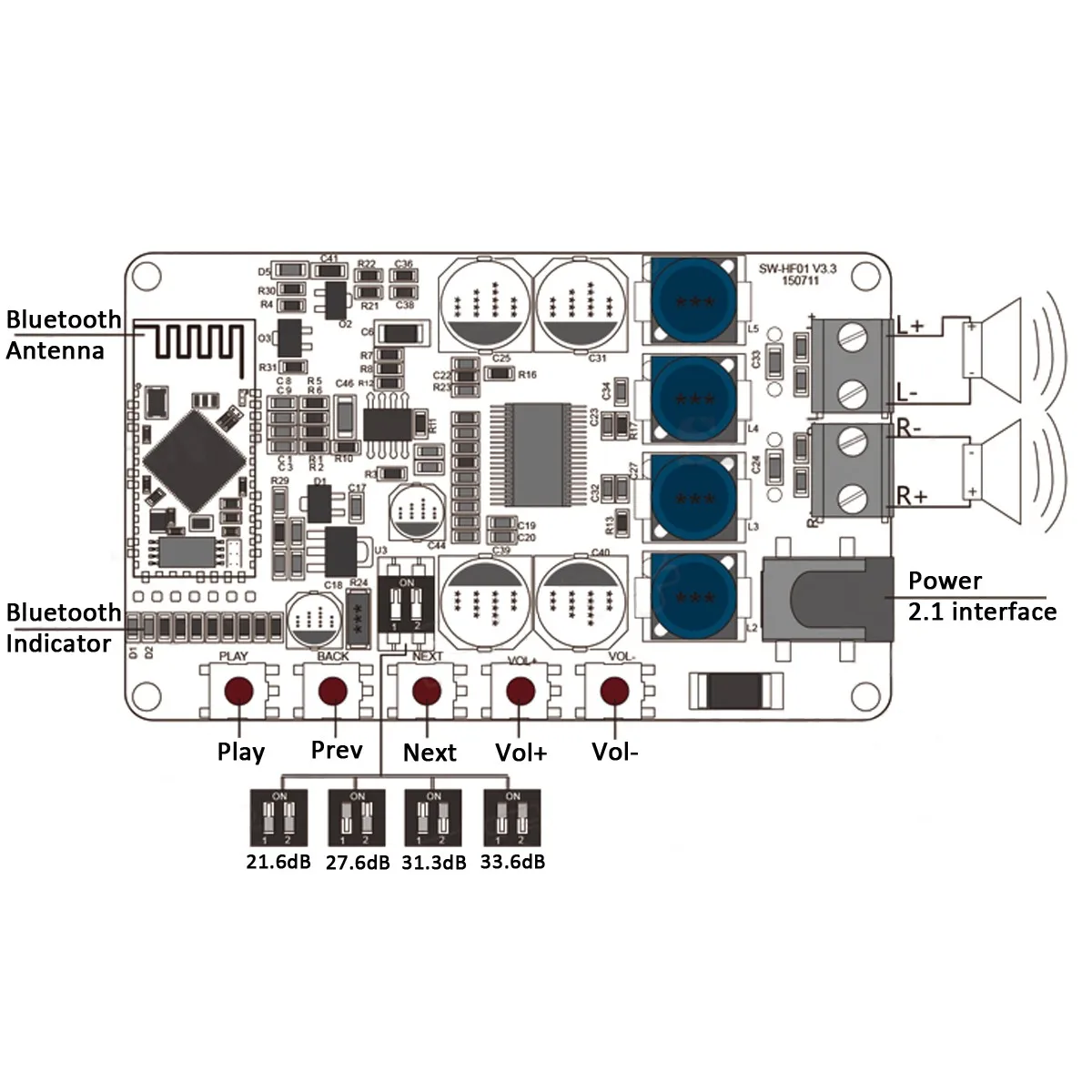 82 х 55 мм TDA7492P 50 W+ 50 W Беспроводной bluetooth CSR4.0 аудио приемник Пау цифровой усилитель доска