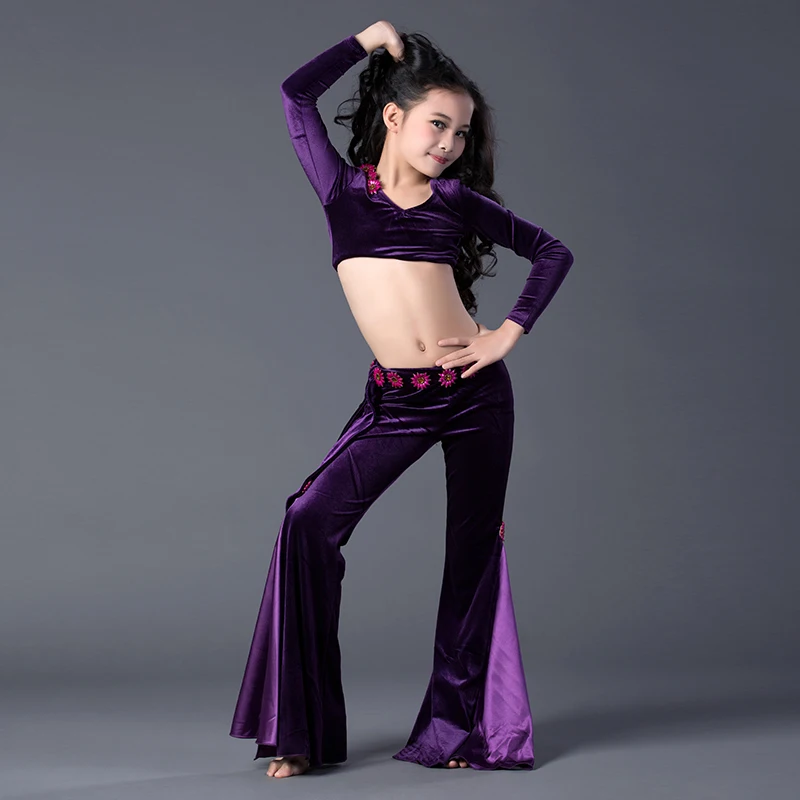 2 pieces top pants Детские костюмы для танца живота для девочек, Восточный живот, индийские танцевальные костюмы, одежда, бюстгальтер, ремень-кольцо, юбка, платье, комплект, костюм - Цвет: 2 pieces top pants