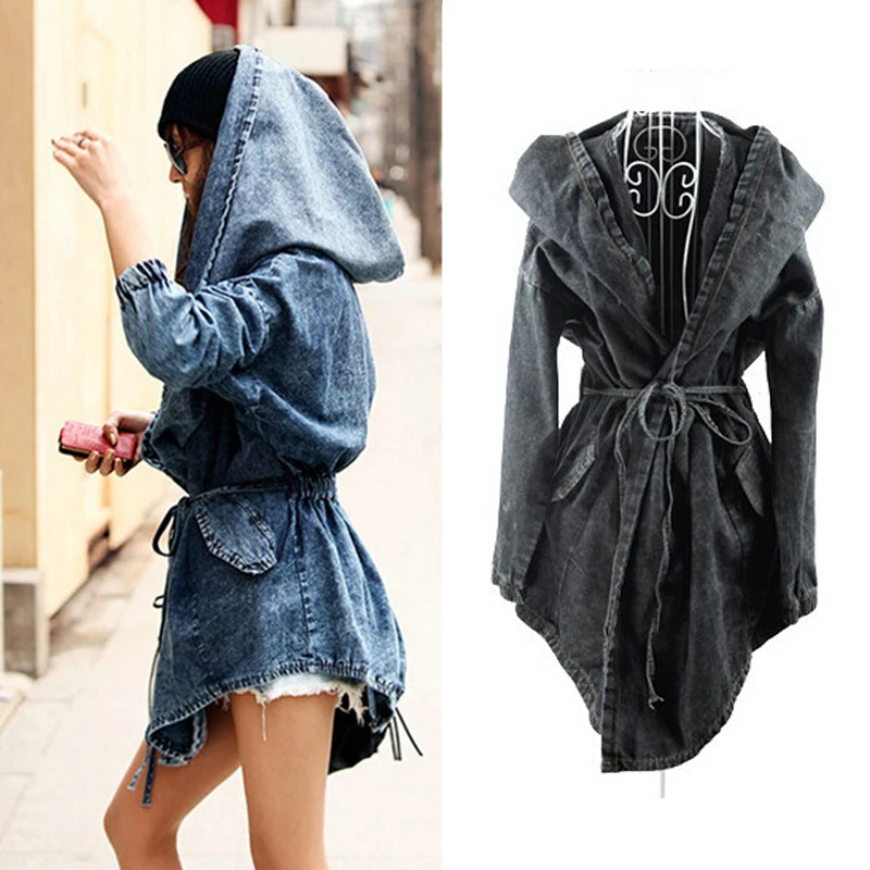 

New Girl's Female Denim Jeans Jackets Oversized Hoodie Hooded Outerwear Wind Jacket Fashion Design Denim Women Coat