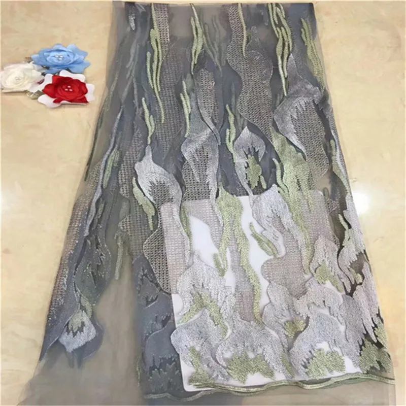 

Gray African Lace Fabric 2019 Embroidered French Laces Fabric High Quality French Tulle Lace Fabric For Wedding Party Dress