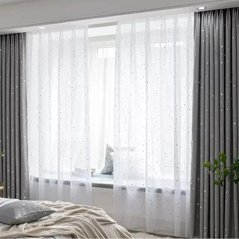 cortinas de tul de estrella de plata brillante cortina de puerta de proyeccion cortinas transparentes de ventana transparente para sala de estar