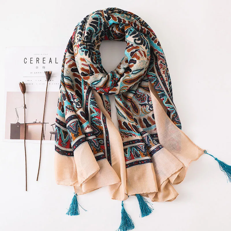 Marte& Joven Пейсли Цветочный Принт теплый шарф для женщин этнический стиль большой размер осень зима Шали Обертывания Дамы мусульманский хиджаб - Цвет: khaki