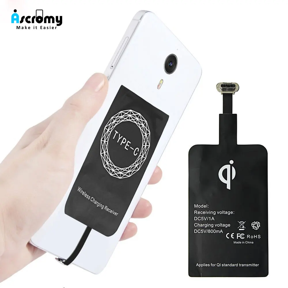 Ascromy Type C QI Wireless Charger Receiver For Xiaomi Pocophone F1 Huawei P20 Pro Oneplus 6T One plus 6 5T USB C Phone Charging (1)