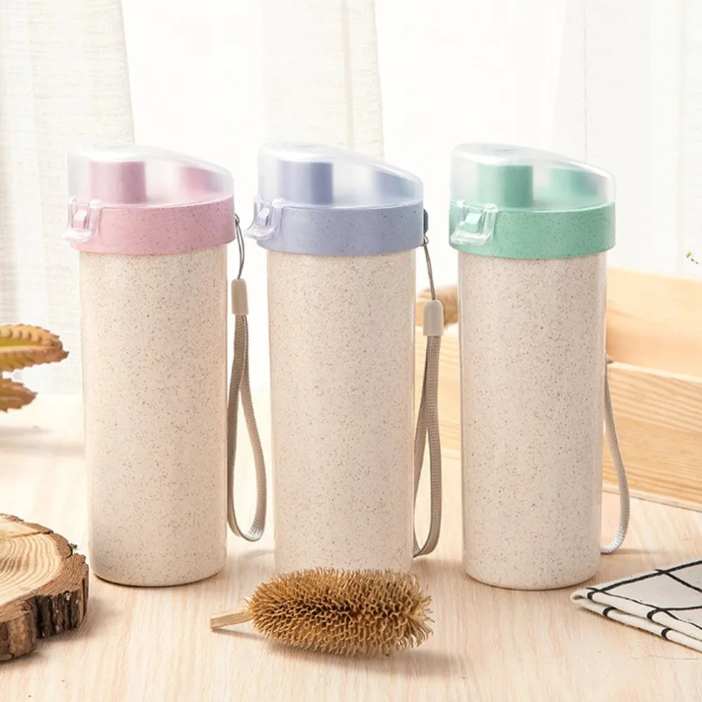 Wheat straw cup 400ml single layer with mouth flip portable strong and