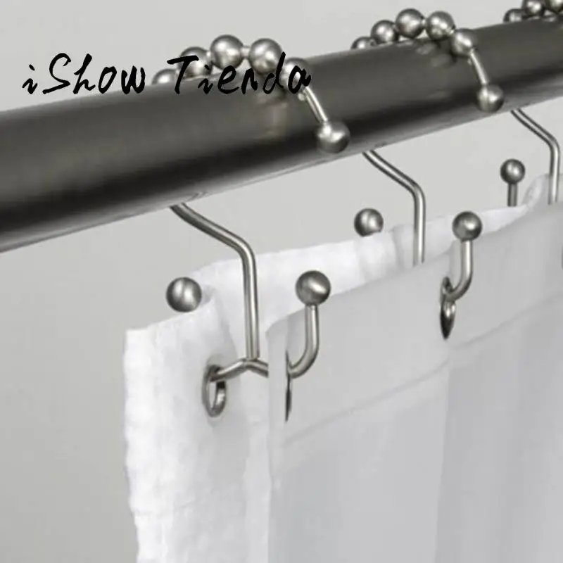 Metal Double Glide Bathroom Shower Curtain Hook Ring Roller Balls