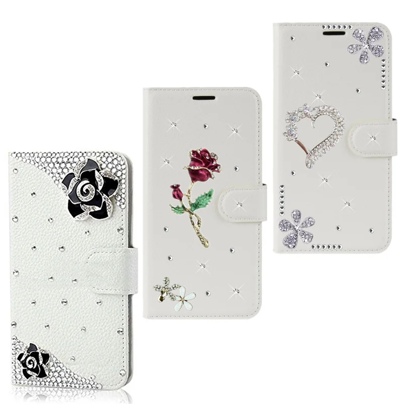 

For Honor 20 Pro 9 8C 8X 8A Phone case Rose Love diamond Flip Leather Wallet cover Stand Strap For Huawei Y7 2019 Y6 Y9 Y5 2018