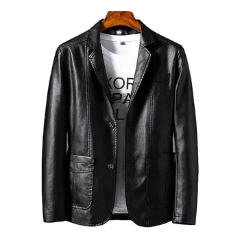 

Idopy Men`s Faux Leather Jacket Business Formal Casual Slim Fit Suit Outerwear Leather Blazer For Office Male