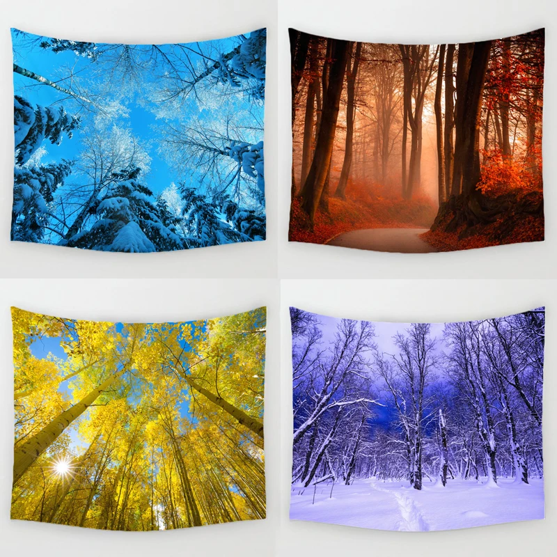 

Comwarm Winter Forest Natural Scenery Pattern Tapestry Fairy Tale World Printed Wall Hanging Gobelin Mural Decor Art Sofa Boot
