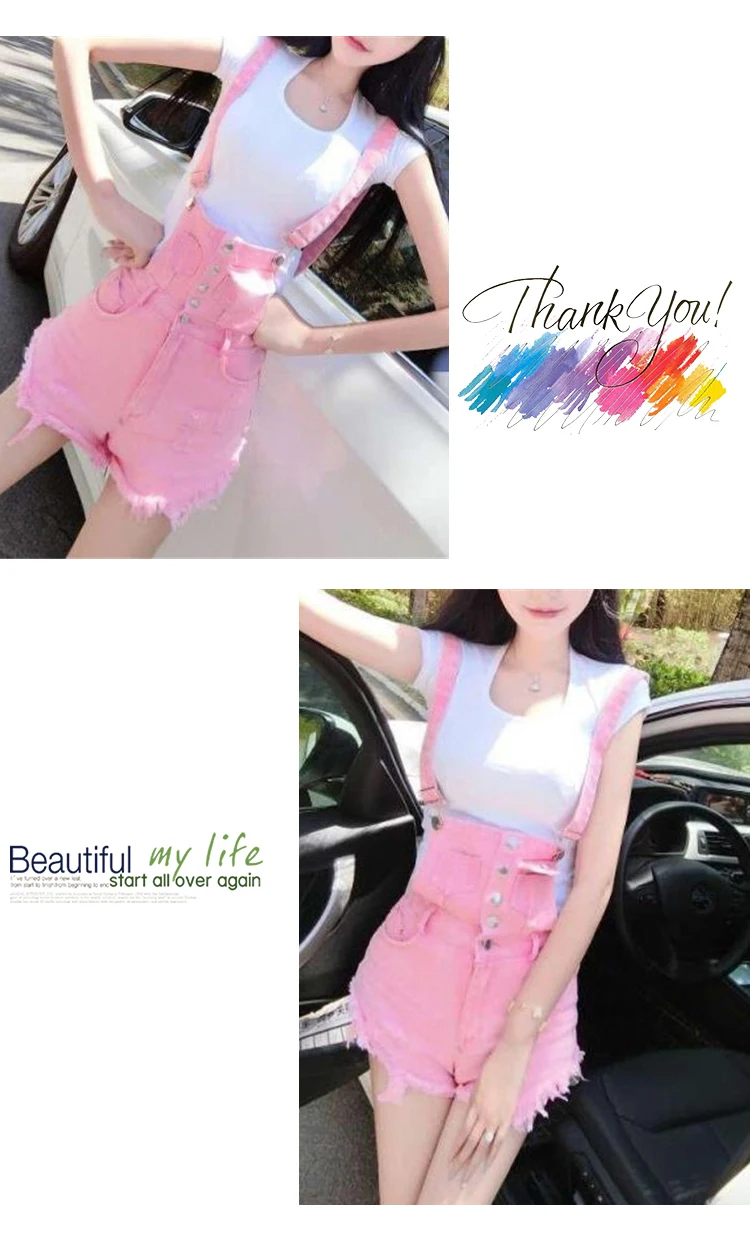 New spring hot jeans suspenders low-waisted cut holes in the Korean version of fashion suspenders shorts women (9)