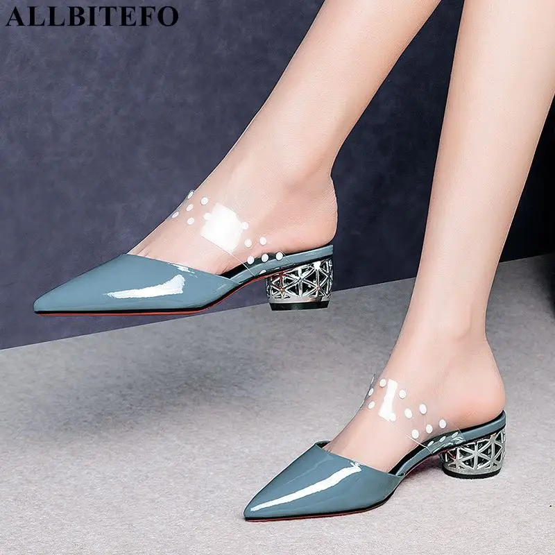 

ALLBITEFO high qaulity genuine leather high heels party women shoes women high heel shoes summer women slipper women heels