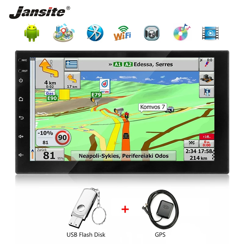 

Jansite Car Radio Multimedia player 7" Touch screen Android Bluetooth Phone Call FM Navigation WIFI Reverse image Mirror Link