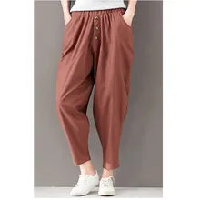 LIVA GIRL Женские однотонные повседневные брюки на пуговицах Свободные дышащие хлопковые и льняные штаны-шаровары для тренировок на открытом воздухе