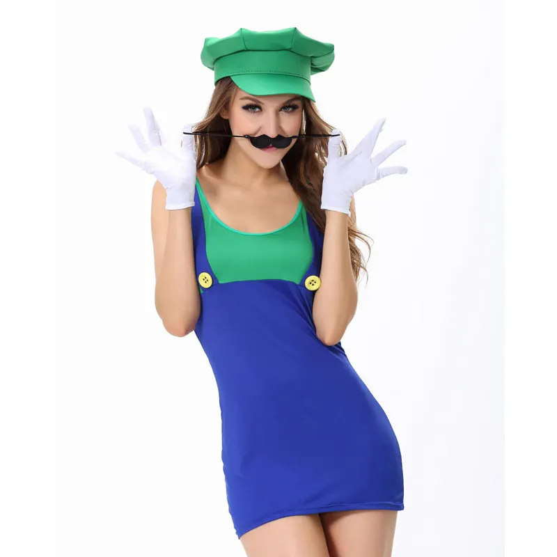 Adult Lady skirt Super Mario Luigi Bros Fancy Dress Halloween Costume Plumber