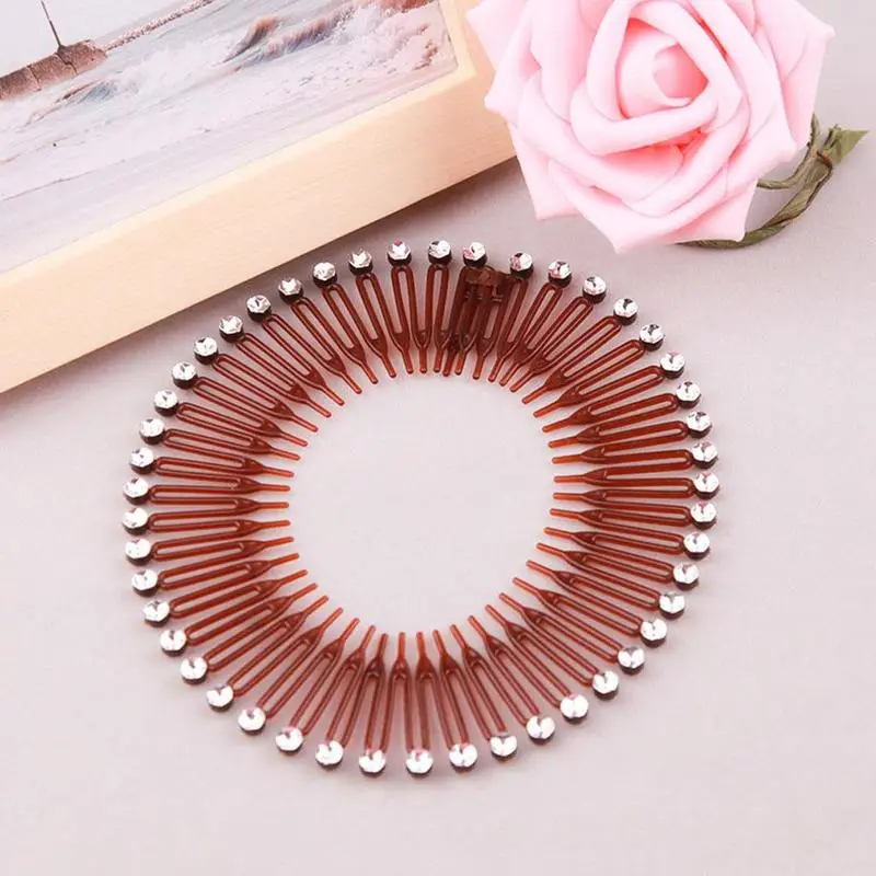 

Black Plastic Full Circle Stretch Flexible Rhinestone Comb Teeth Headband Hair Band Clip Face Wash Fixed Headwear Accessories