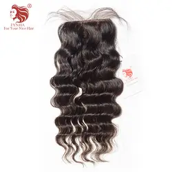 [FYNHA] бразильские виргинские волосы свободные глубокая волна шелковая основа кружева закрытие натуральный цвет 100% человеческих волос