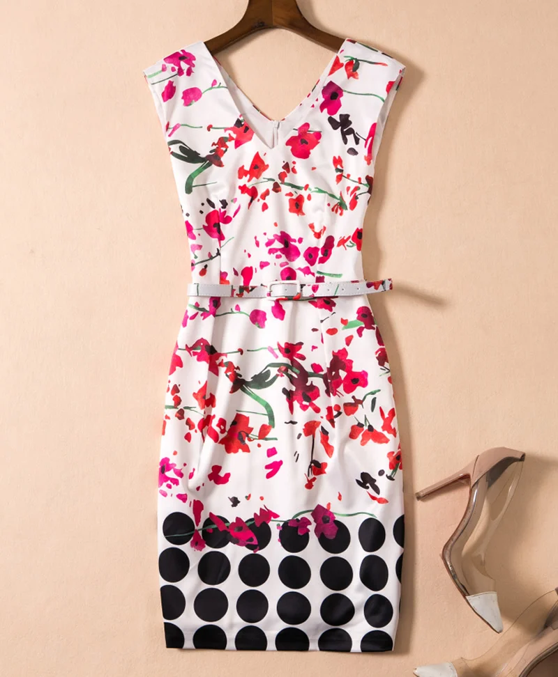 

New Women Polka Dot Flower Print Dress V-Neck Sleeveless Mini Dresses k535