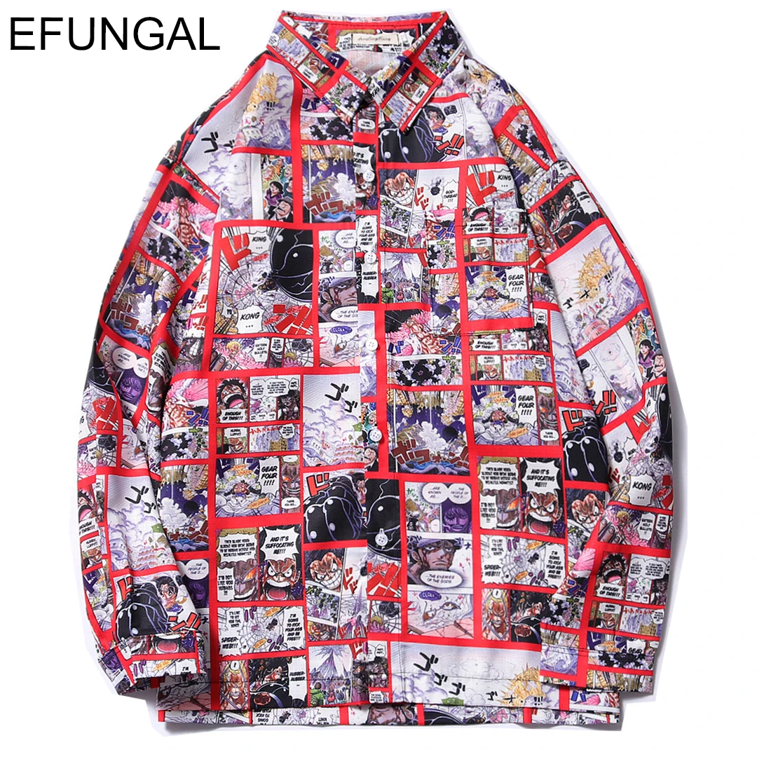 

EFUNGAL 3d Print Anime Pattern Hip Hop Shirts Men Women 2019 Spring Summer Long Sleeve Casual Streetwear Fashion Hawaiian Shirt