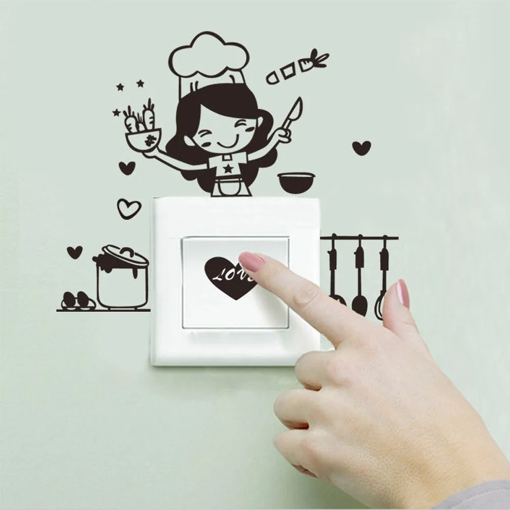 

Kitchen Light Switch Sticker Cute Cook Vinyl Wall Decal Home Decor PVC Wallpaper for living room Wall-papers Decorations #YY