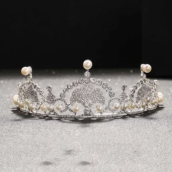 

TREAZY Huge Crystal Pearl Tiara Baroque Crown Bridal Hair Accessories For Wedding Quinceanera Pageant Diamante Tiaras Crowns