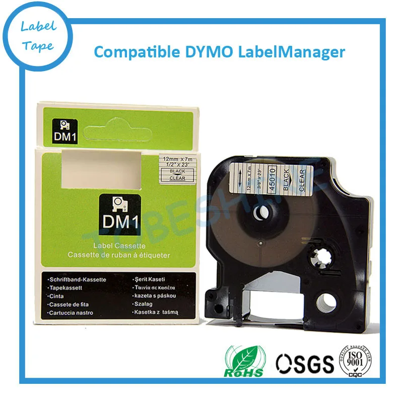 3X COMPATIBLE DYMO D1 SERIES STANDARD LABELLING TAPES 12mm X 7m BLACK ON CLEAR 45010 