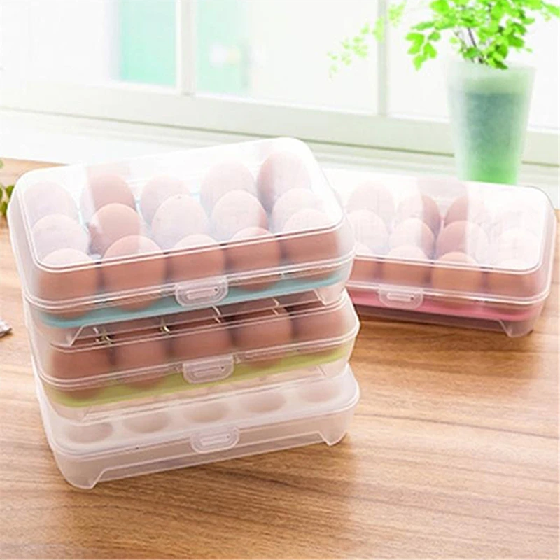 15 Grids Eggs Holder Box Airtight Container Plastic Storage Case Basket