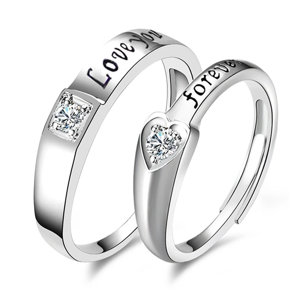 sterling-silver-jewelry Letter Love Ring Pure 925 Sterling Silver Jewelry AAA Cubic Zirconia Couple Rings For Women / Men 1PCS