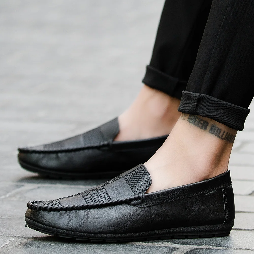 GOXPACER Spring Autumn Loafers Casual Driving Lazy Men Shoes Slip On Flat Heel Fashion Low-Top British Style New PU Home | Обувь