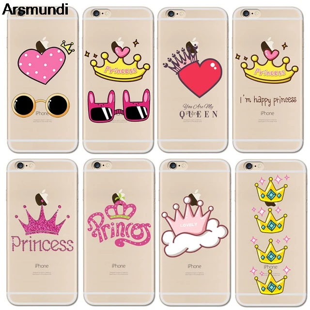 buy Arsmundi Cartoon King Queen Princess Phone Cases for iPhone 4S 5C 5S 6 6S 7 8 Plus X Case Crystal Clear Soft TPU Cover Cases