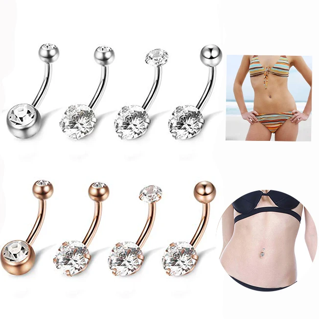 

Matewei 1PC Dangling Navel Belly Button Rings Belly Piercing Crystal Surgical Steel 14g Woman Body Jewelry Barbell