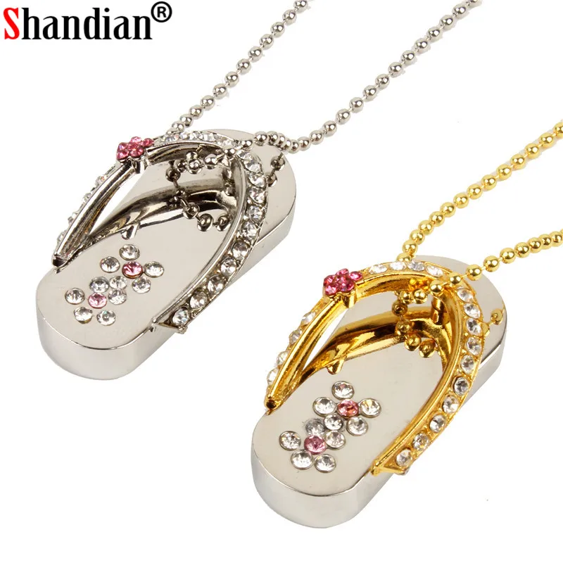 

SHANDIAN metal crystal slippers USB Flash drive Memory stick usb Stick 4GB 8GB 16GB 32GB 64GB Pendrives girl's gift beauty shoes
