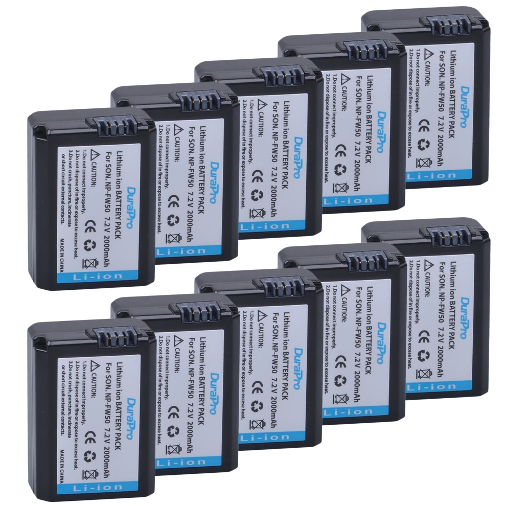 DuraPro batería NP FW50 NP FW50, 10 piezas, 2000mAh, para Sony a6500