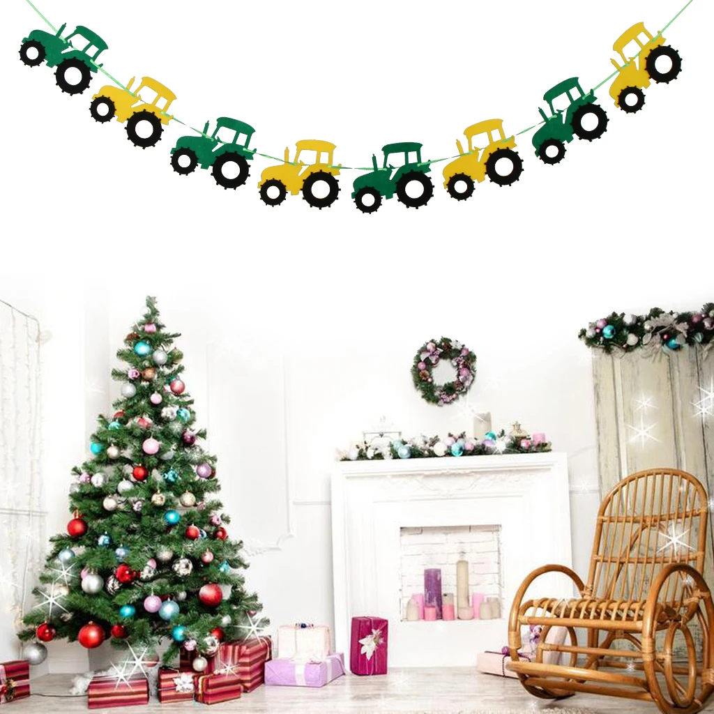 Cool Tractor Car Felt Bunting Banner Home Party Cake Dessert Table Wall Door Mantel Fireplace Hanging Sign 3.28yd