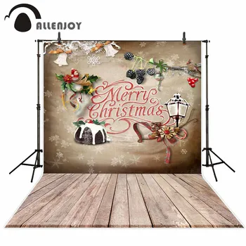 

Allenjoy photography background Merry Christmas Cake Bells Snows Winter Wooden Floor backdrop photo studio camera fotografica