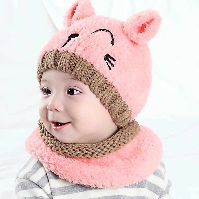 

Adorable Toddler Baby Girl Boys Warm Hat Winter Hooded Ear Flap Knitted Cap Cute Beanie Cap Suit for 1-3 T Baby Hair Accessory