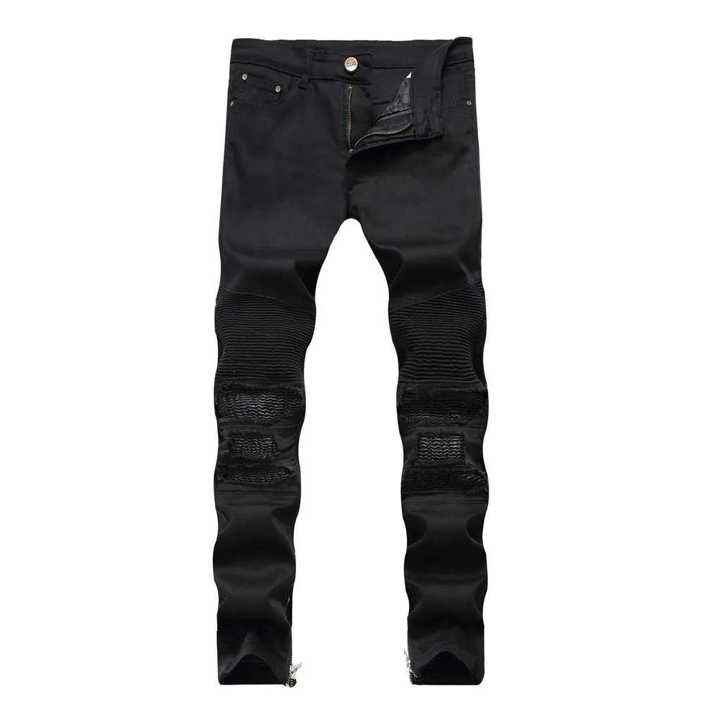 2018 Fashion Dropshipping Men jeans Red High Street Motorcycle Jeans Men Destroyed Ripped Pants Vintage Style Denim Trousers 1