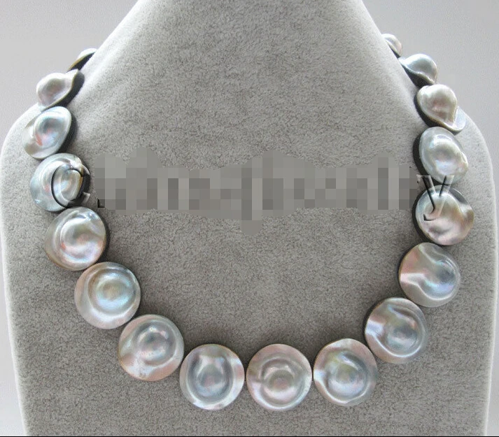 

FREE shipping>>>>>>AA 18" 22mm big size gray blister Mabe pearl necklace 6.07